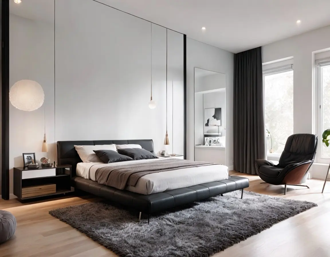 Minimalistisches Schlafzimmer: Reduzierte Möbel und klare Linien für eine entspannte Atmosphäre. 