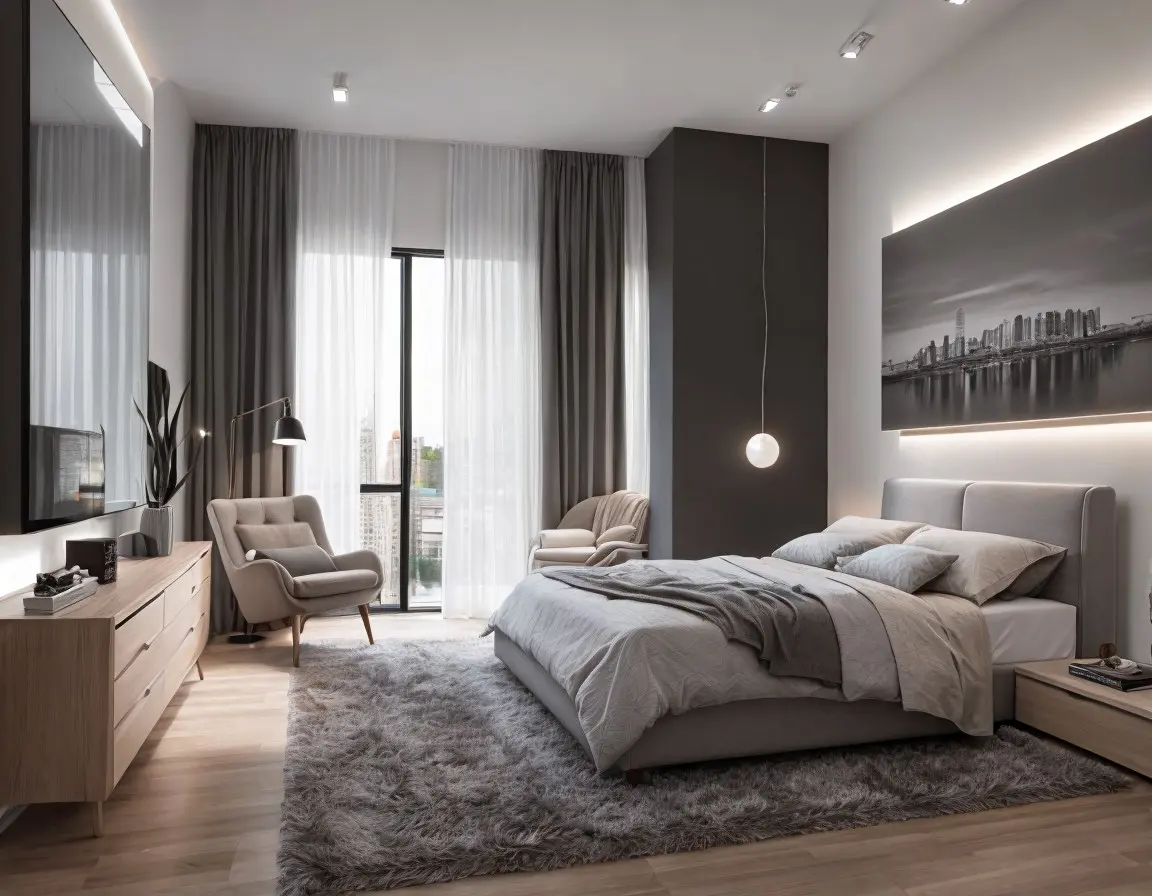 Techno-Ästhetik im Schlafzimmer: Futuristische Designs und High-Tech-Elemente für ein modernes Ambiente. 